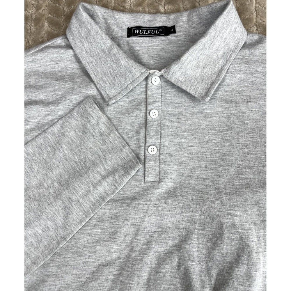 Wulful Long Sleeve Collared Polo Style Size Lg Color Gray